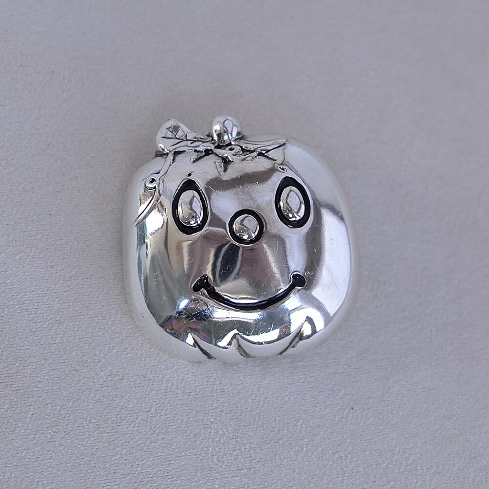 Vintage Silver Tone Pumpkin Brooch Pendant Convertible Halloween Fall Pin